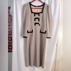 Classy blush and black midi dress with velvet trim